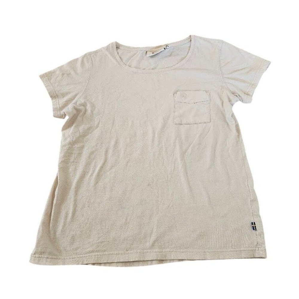 Fjallraven Womens Beige Short Sleeve Pocket T-Shirt Small Crew Neck Outdoor Tee